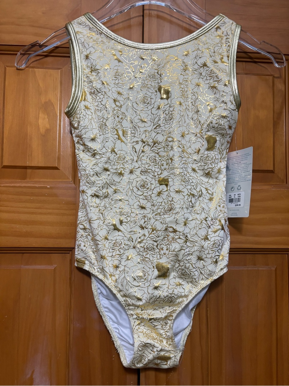 Disney Princess Belle Cream and Gold Metallic One-Piece Leotard Size 7/8 NWT